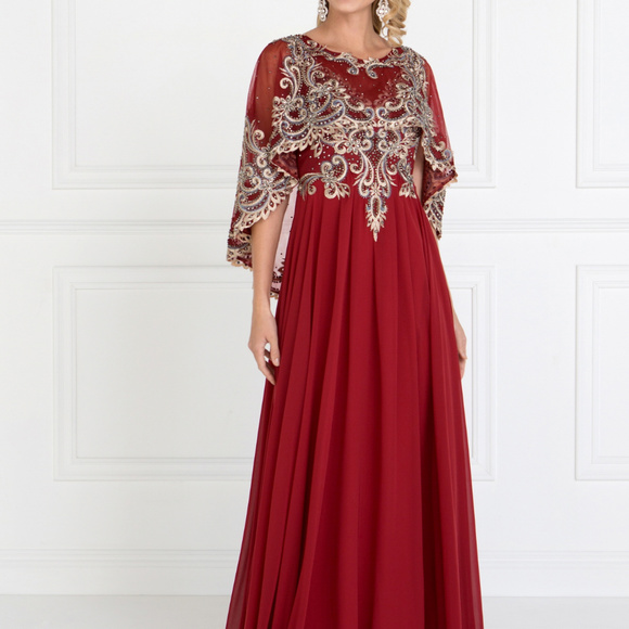 Patterned Waist Long Sleeves Prom Dress GL1527 - Picture 1 of 7